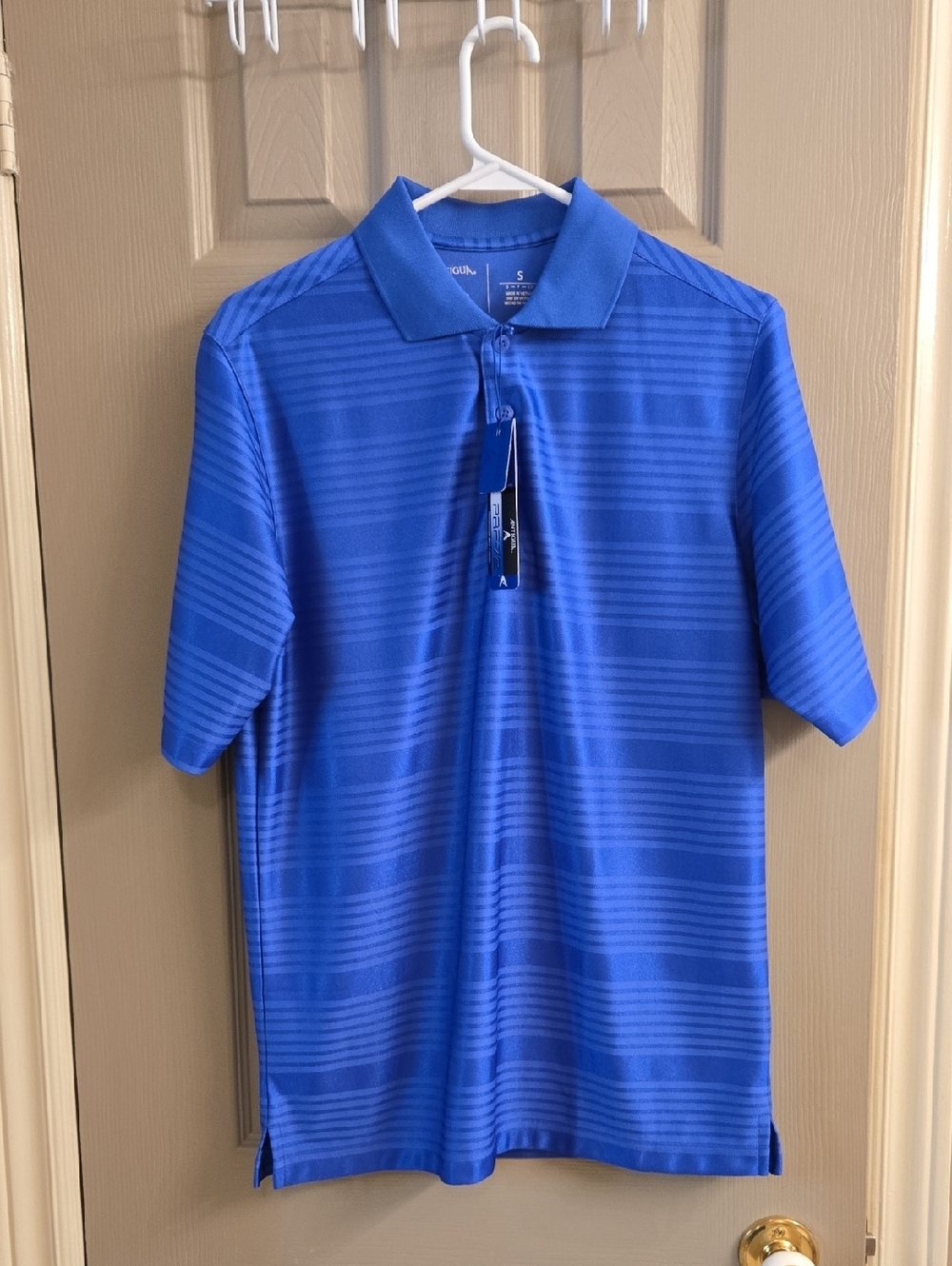 Antigua Nwt Blue Horizontal Stripe Golf Polo Short Sleeve Size Small